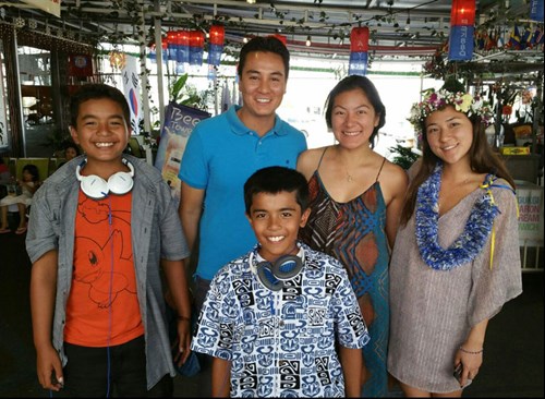From left, Cheir's sons Colby and Cameron, son-in-law Mike, and daughters Jenai and Risa.