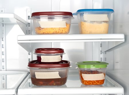 Store leftovers in shallow containers and refrigerate immediately. Label containers with the name of the food and date it was first prepared to avoid letting leftovers linger for too long.