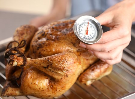 Your chicken might look ready to eat, but it still could be undercooked. Use a meat thermometer to check that the internal temperature is at least 165 degrees before serving.