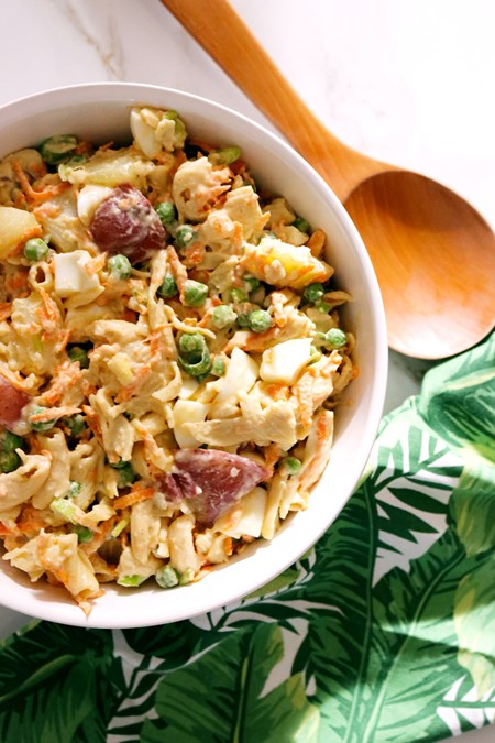 This version of the beloved potato-mac salad is nearly identical to the original. The main difference? It's a lot better for your health – and waistline.