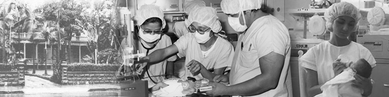 historical photo collage showing original hospital and midcentury nursing staff