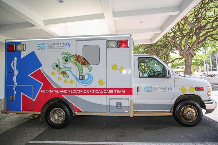Neonatal and Pediatric Critical Care Team Ambulance with ocean animal illustrations by artist Tammy Yee