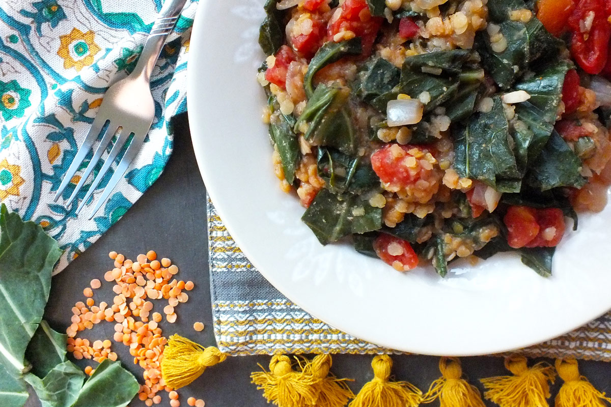 Collard Greens with Lentils, Tomatoes & Spices