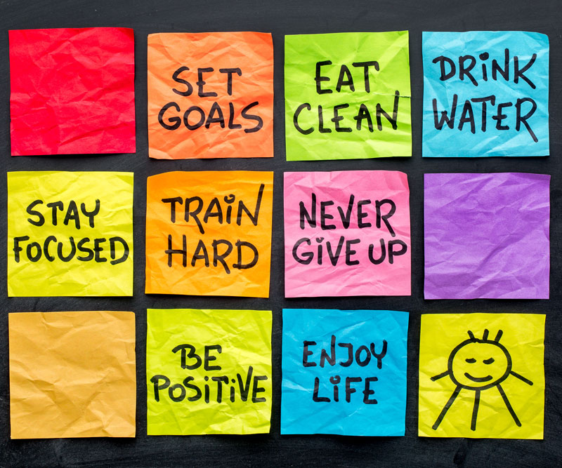 post-it notes with various health reminders
