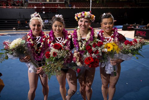 Frowein (second from right) was able to sustain a 20-year career in competitive gymnastics, thanks to the care received at Kapiolani Medical Center.