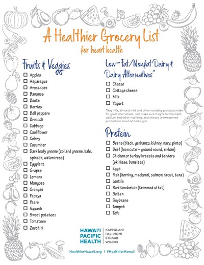 Download this list and use as a guide for your next trip to the grocery store. Don’t feel like you have to check off every item – pick and choose the foods that fit your preferences, and feel free to experiment with new, healthy choices!