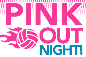 pink out night logo in pink with volleyball