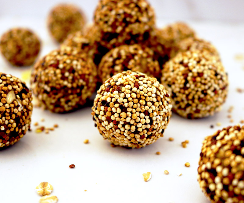 Lemon Ginger Energy Bites on a white marble counter