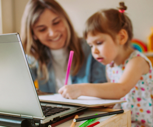 Mother and Daughter Learning from Home