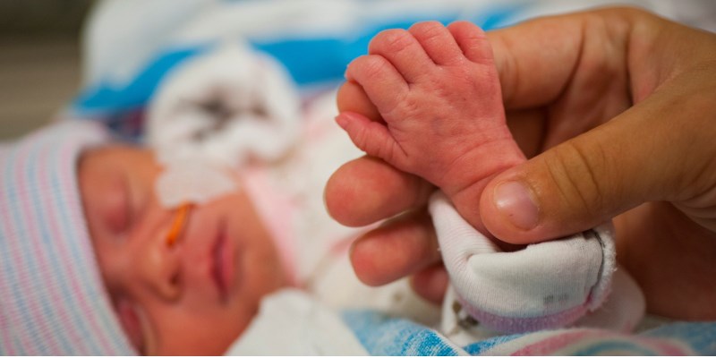 a baby holding an adults finger