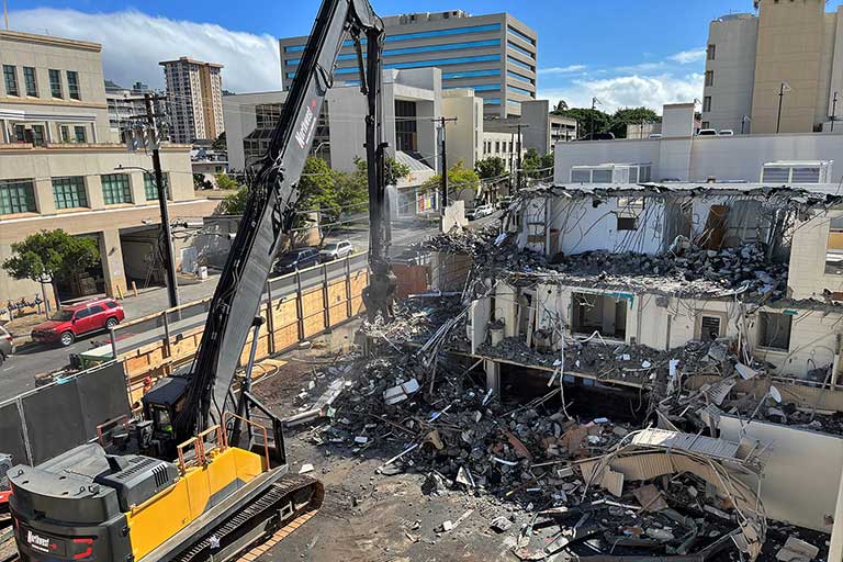 Building demolition on the site of the new Straub Medical Center campus