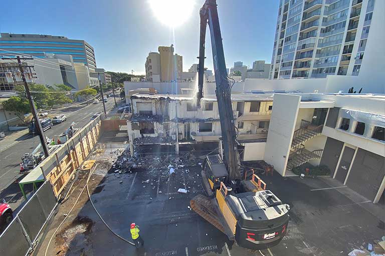 Building demolition on the site of the new Straub Medical Center campus