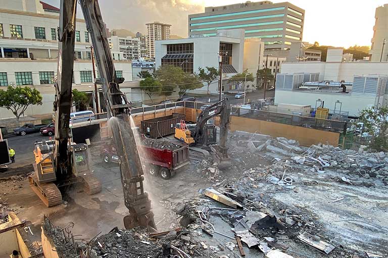 Building demolition on the site of the new Straub Medical Center campus