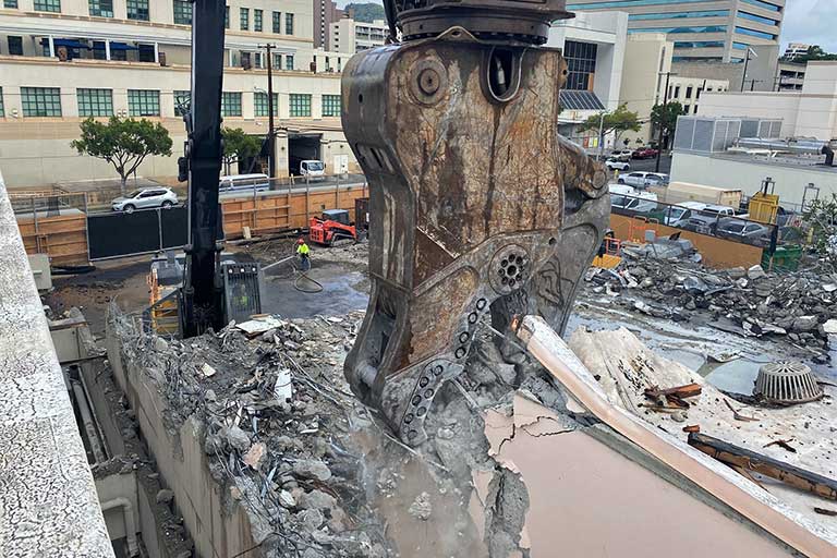 Building demolition on the site of the new Straub Medical Center campus