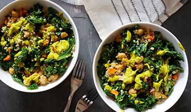 Kale & Chickpea Harvest Bowls with Avocado Dressing