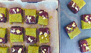 Chocolate-Dipped Whole-Wheat Matcha Shortbread Cookies