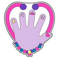 illustration of a celebratory pin with hand and charms