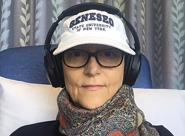 Beata during one of her infusion sessions at the Kapiolani Women's Cancer Center.