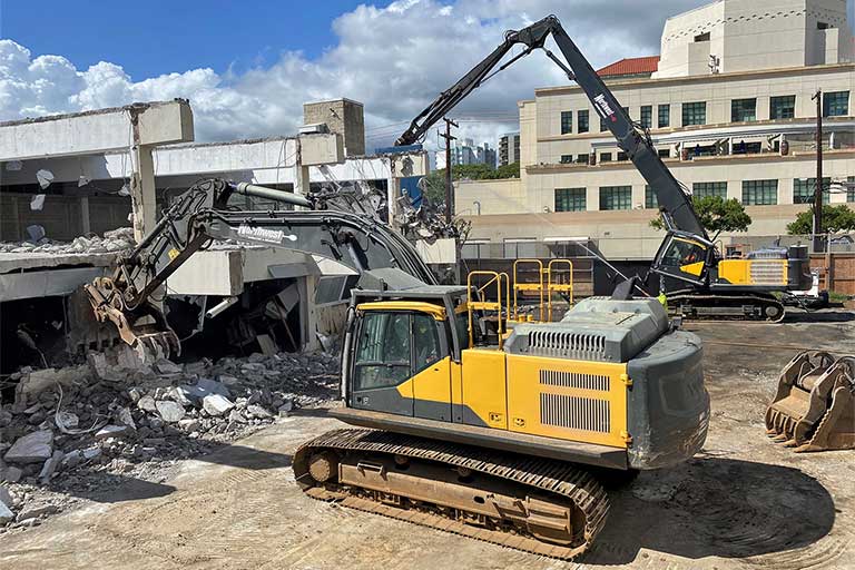 Building demolition on the site of the new Straub Medical Center campus