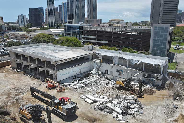 Building demolition on the site of the new Straub Medical Center campus