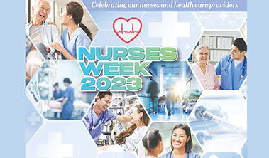 Cover of Nurses Week publication showing collage of nurses in action.