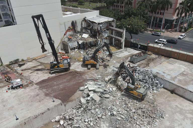 An  aeriel view of the demolition at the former building location of the Physical Therapy and Occupational Therapy Health Services.