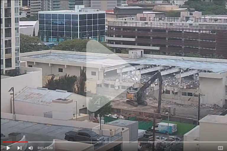 Timelapse Video of the demolition of the former Bedmart building to make space for Straub's expansion.