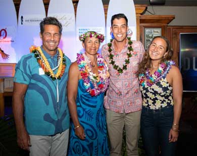 Group of 4 people smiling in leis