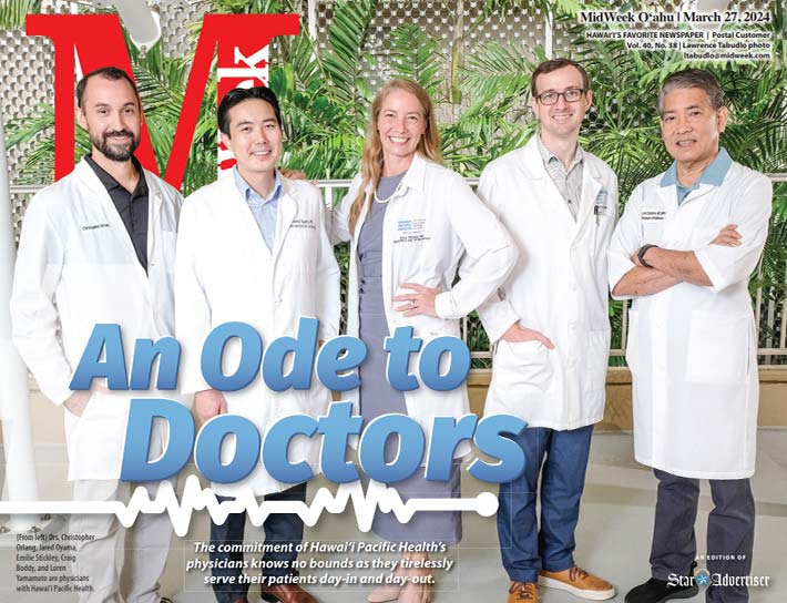 Cover of MidWeek with five doctors in white coats.