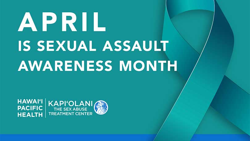 Teal ribbon with text: April is Sexual Assault Awareness Month