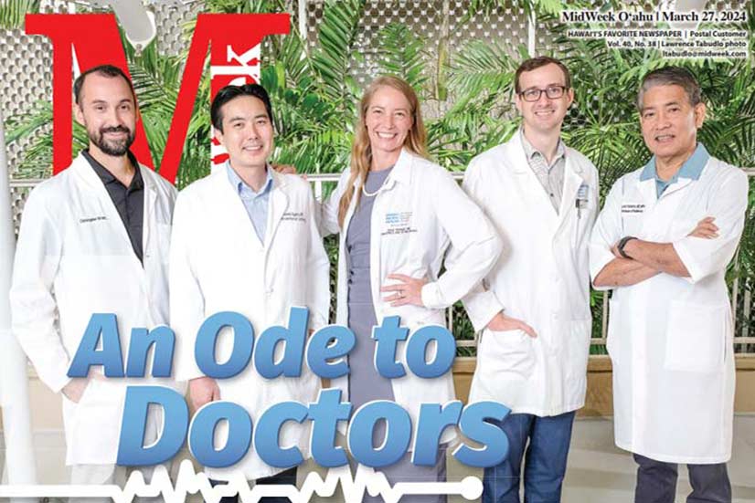 Cover of MidWeek with five doctors in white coats.