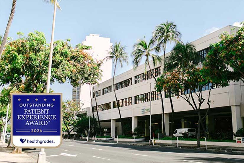 Exterior of Straub Benioff Medical Center with Healthgrades award medallion.