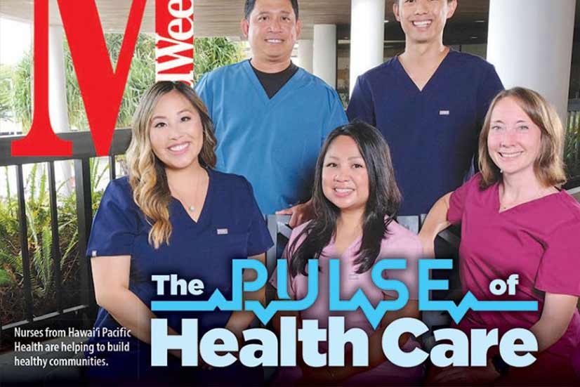 Five nurses in different scrubs on MidWeek cover with headline The Pulse of Health Care.
