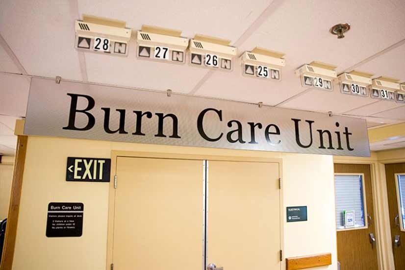 The entrance doors to the Burn Care Unit at the Straub Benioff Medical Center.