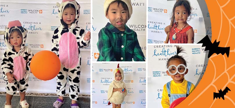 Collage of young kids dressed up for Halloween.