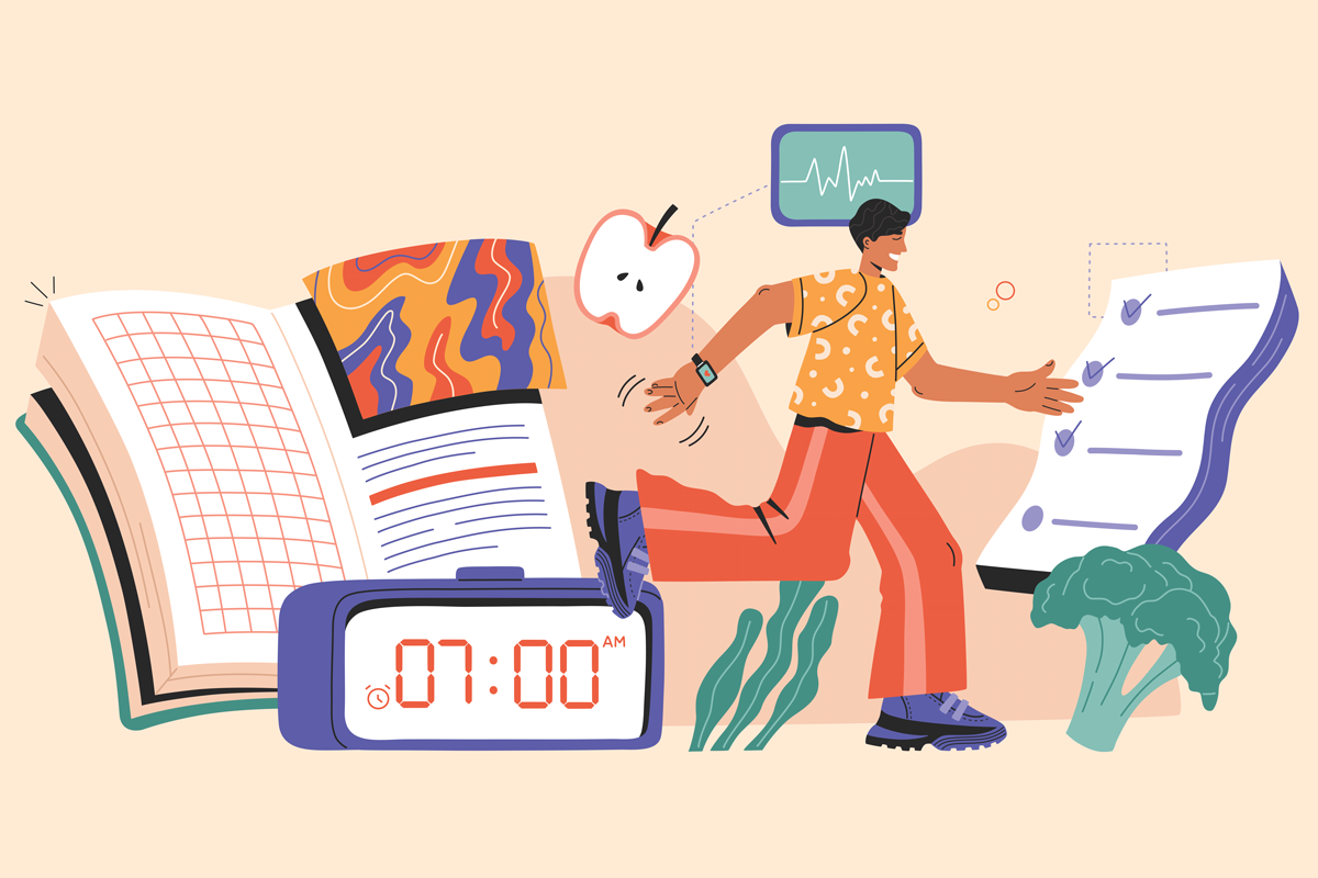 an illustration representing a person making healthy lifestyle adjustments for the new year