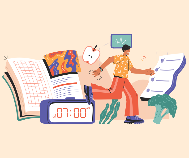 an illustration representing a person making healthy lifestyle adjustments for the new year