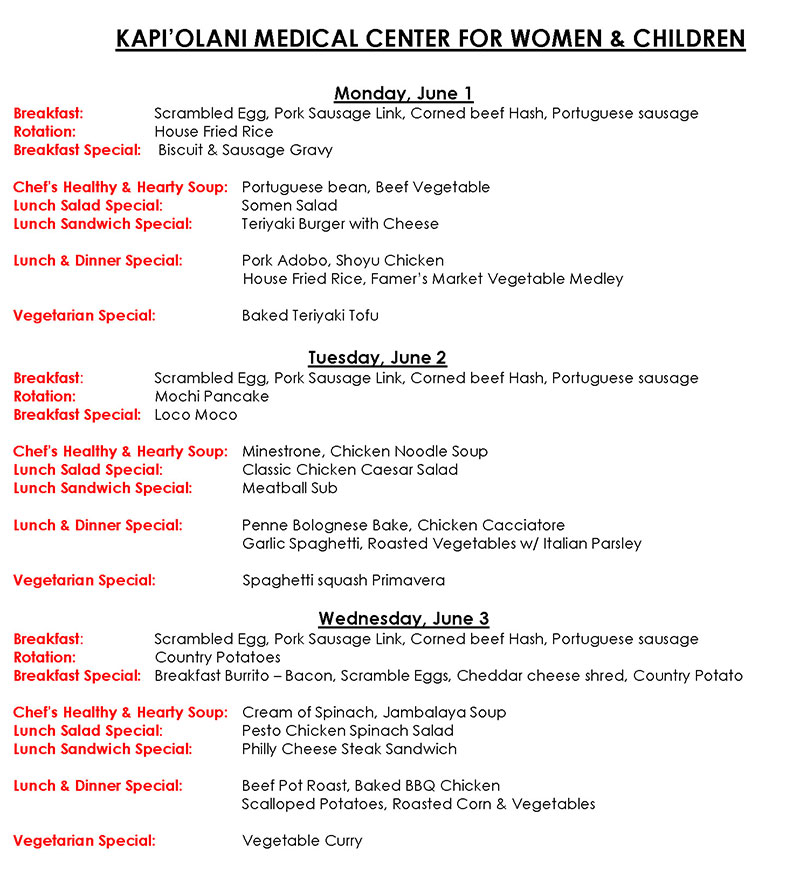 Kapiolani menu page 1.