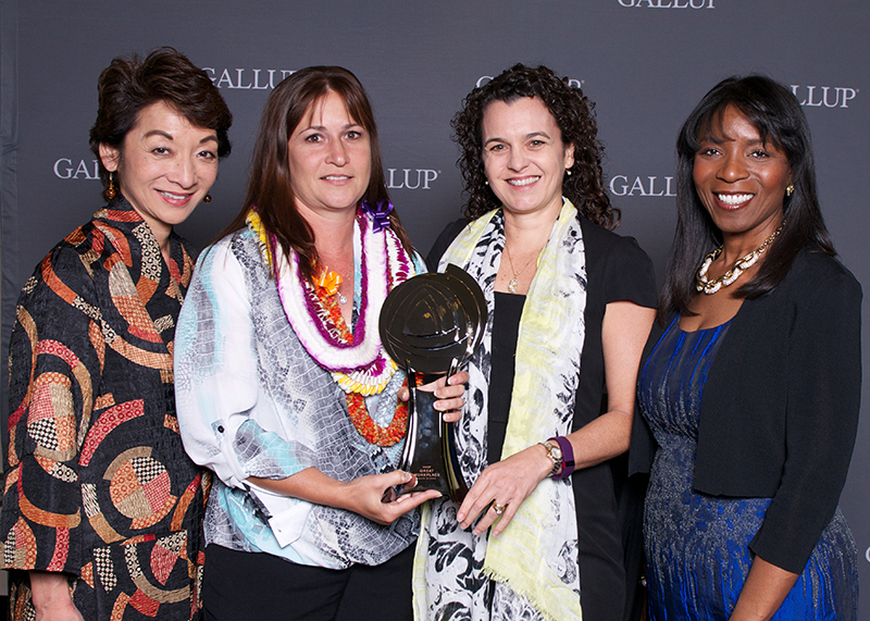 four ladies posing for a photo with their Gallup Great Workplace Award