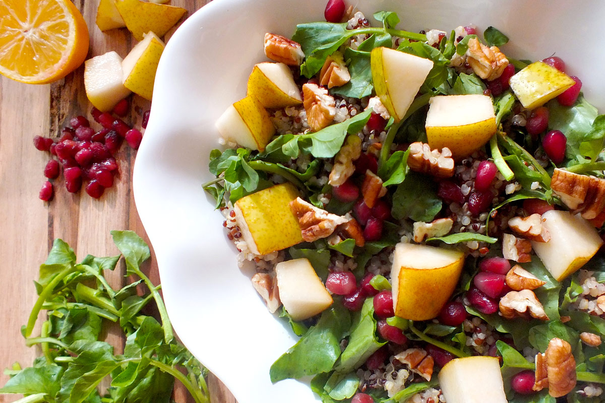 Quinoa with Watercress, Pomegranates & Pears