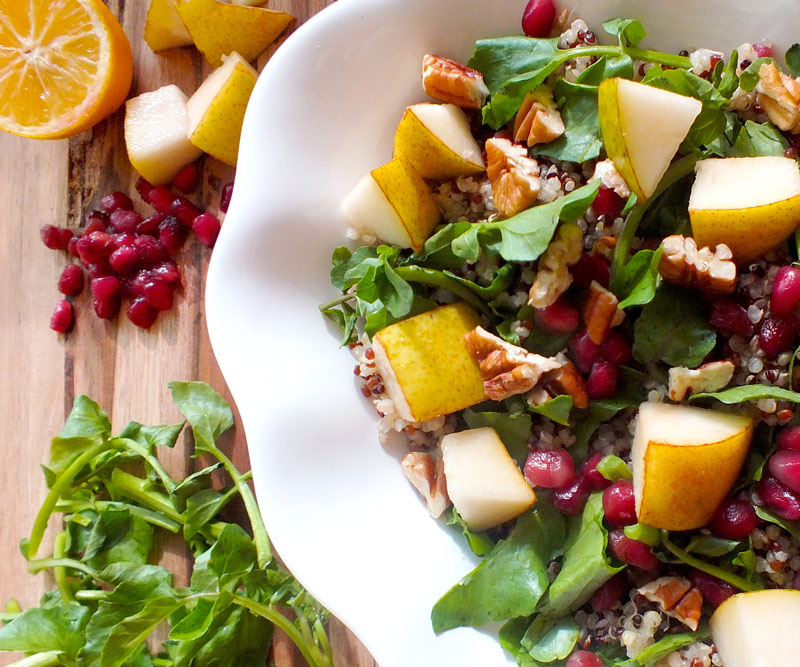 Quinoa with Watercress, Pomegranates & Pears