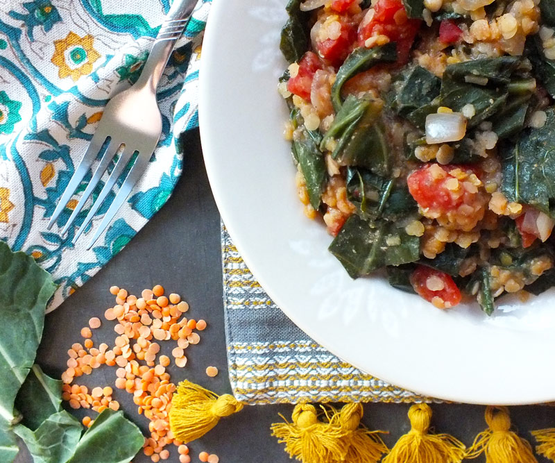 Collard Greens with Lentils, Tomatoes & Spices