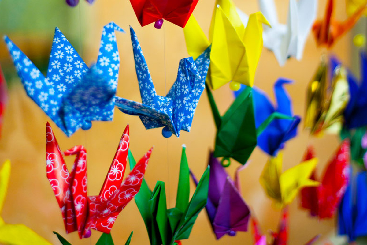 colorful paper cranes