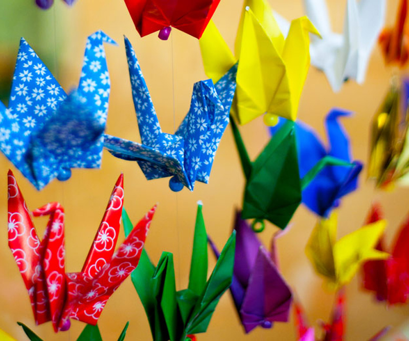 colorful paper cranes