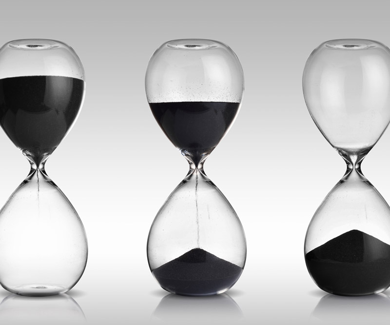 three hourglasses at different levels