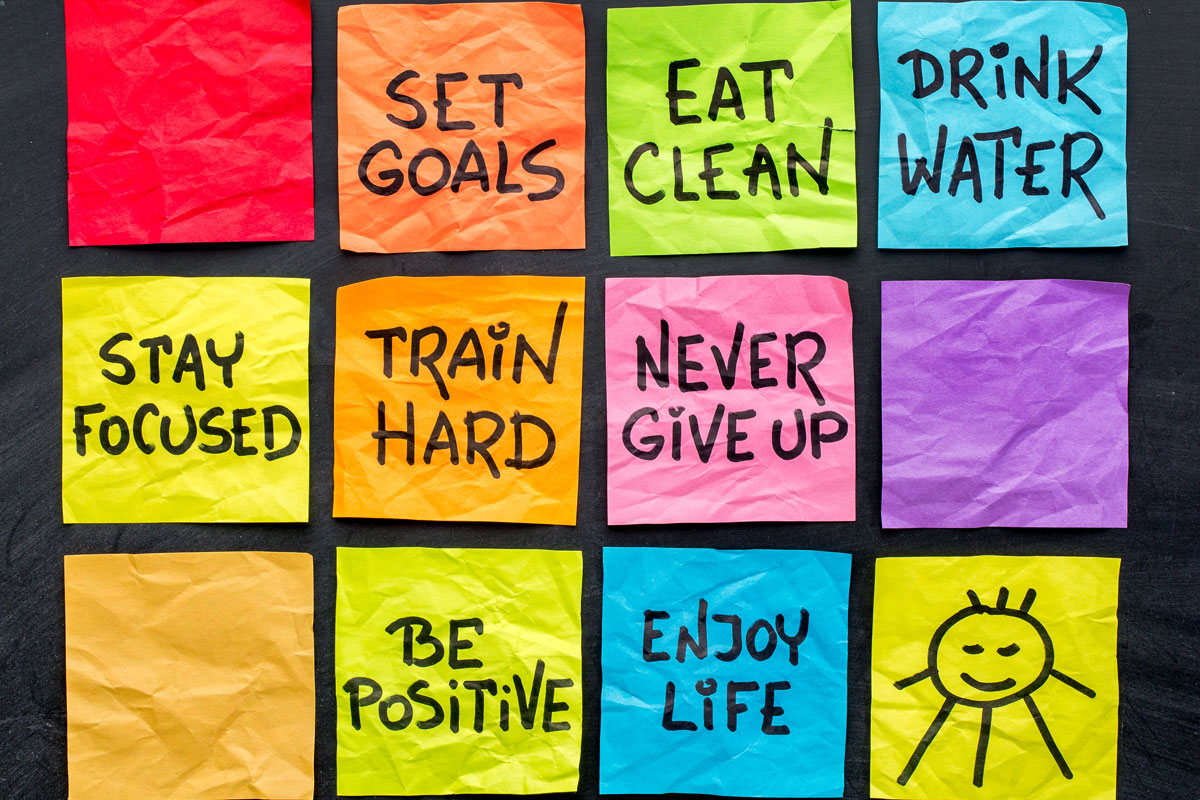 post-it notes with various health reminders