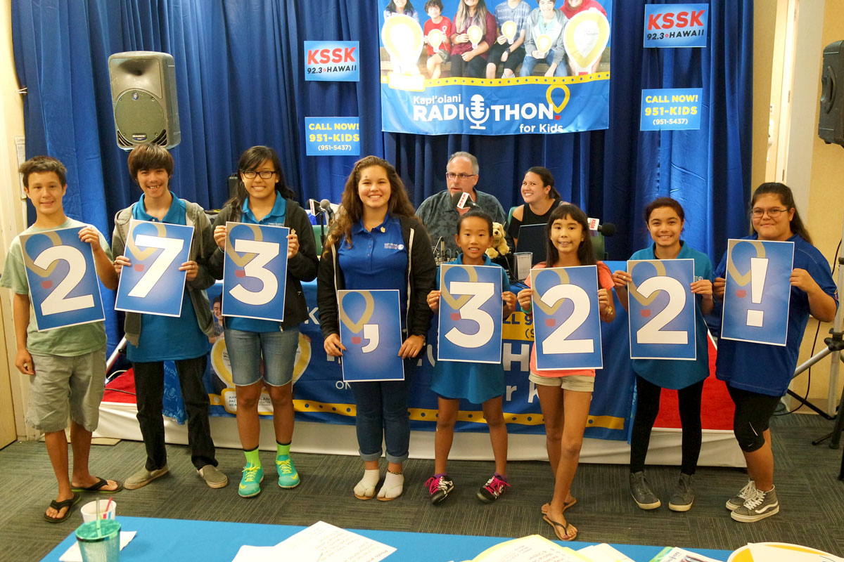 kids holding up the numbers 273322 individually for a radiothon
