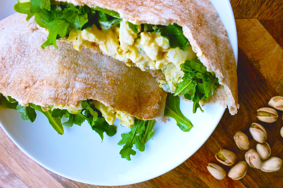 Curried Egg Salad Sandwiches with Pistachios & Arugula
