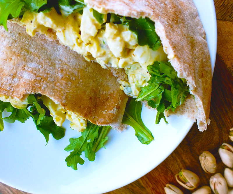 Curried Egg Salad Sandwiches with Pistachios & Arugula