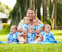 Marcie Dela Cruz with babies Kapena, Kupono, Keahi, Kaolu, Keahi and Kamalii